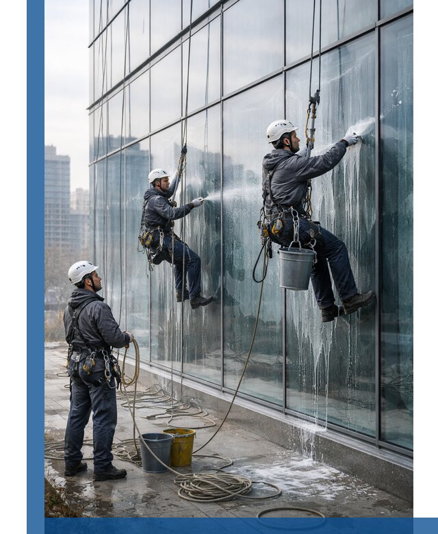 Промышленная мойка панорамных окон на высоте в Феодосии