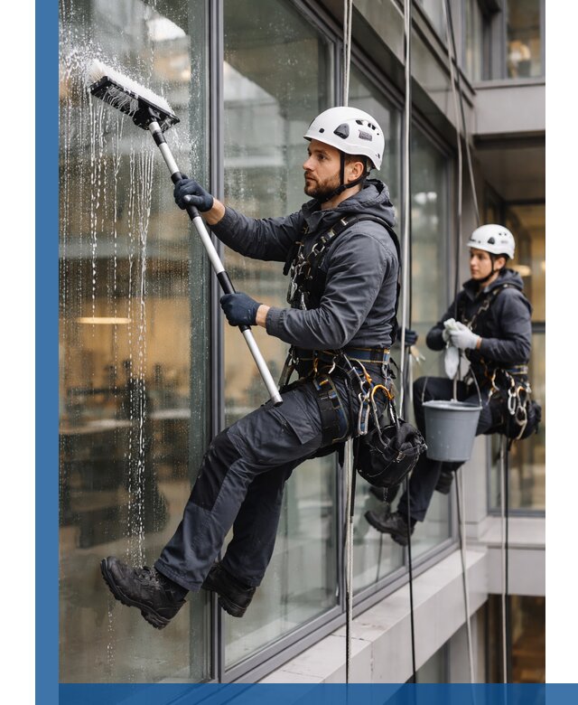 Профессиональная мойка витражей промышленными альпинистами в Феодосии