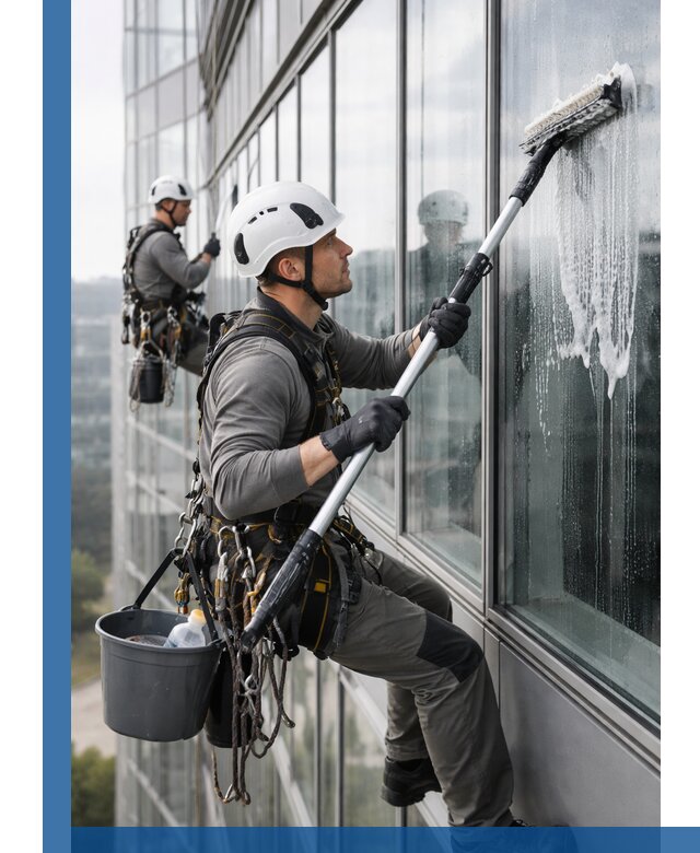 Высотная мойка сплошного остекления с выездом в Феодосии