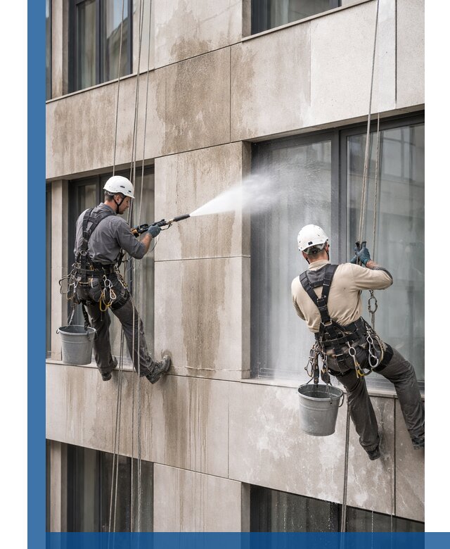 Послестроительная мойка фасада промышленным альпинизмом в Феодосии