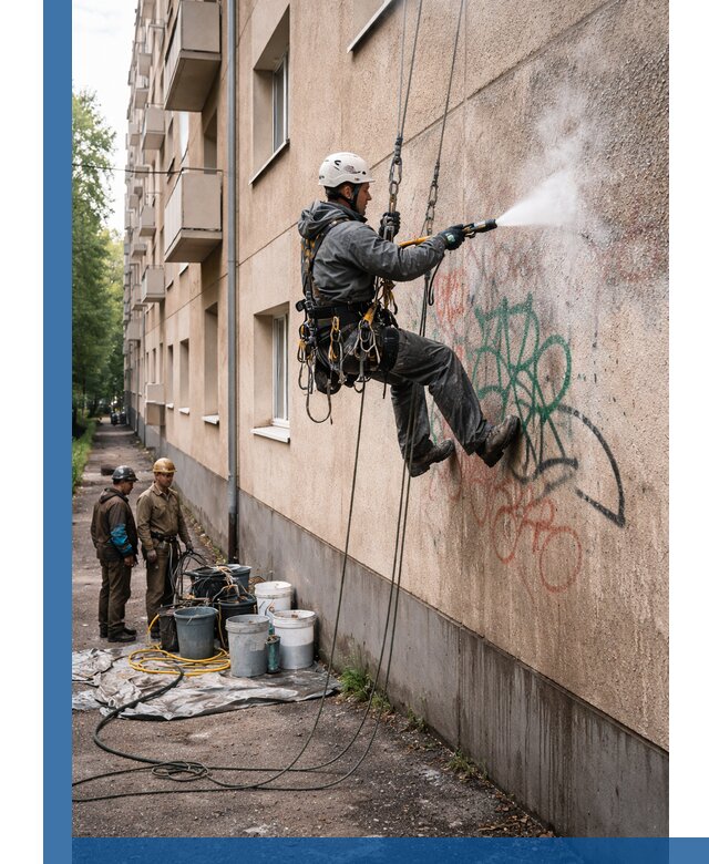 Удаление граффити с фасада в Феодосии без следов и повреждений