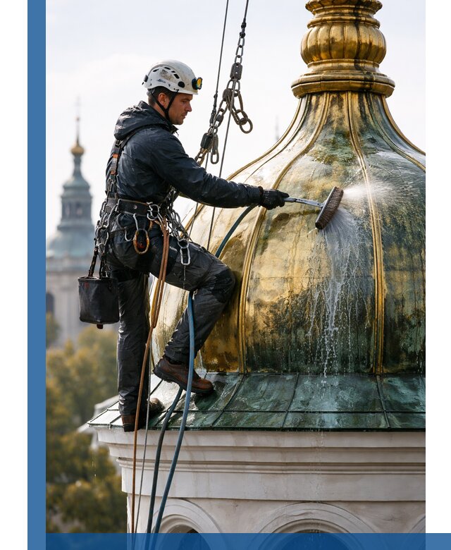 Профессиональная мойка куполов и шпилей высотными альпинистами в Феодосии