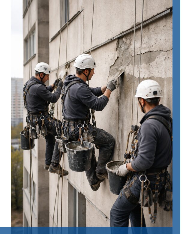 Ремонт бетонных элементов фасада в Феодосии от 2540 р. | ВЫСОТНИК-Фдс