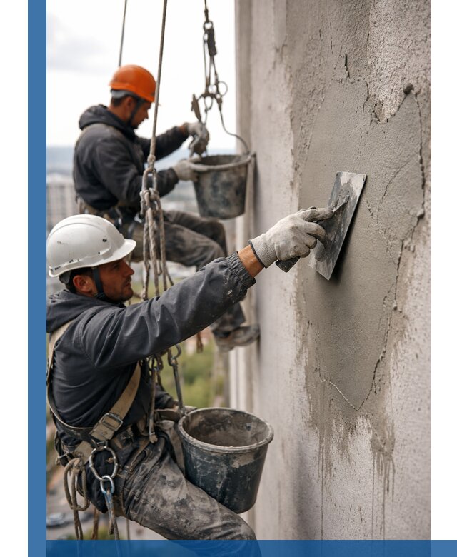 Штукатурка фасада на высоте в Феодосии профессиональные работы