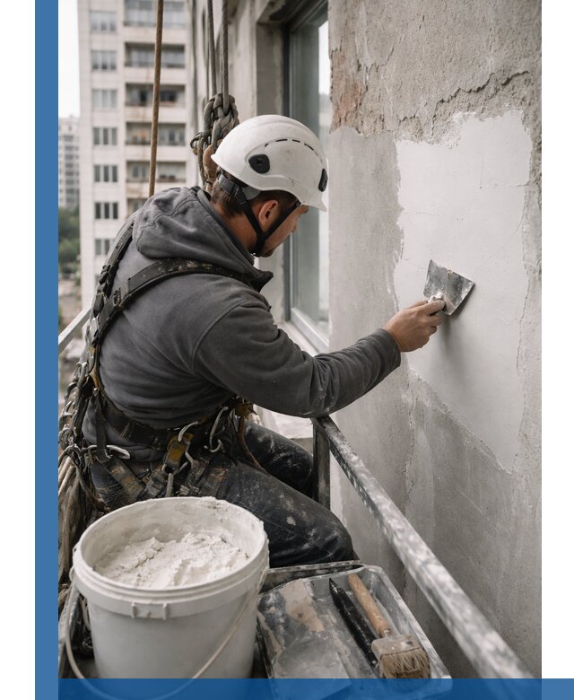 Шпаклевка фасадов на высоте с промальпинистами в Феодосии