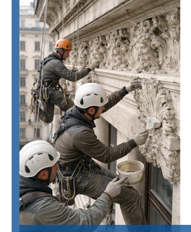 Реставрация фасадной лепнины с высотными работами в Феодосии