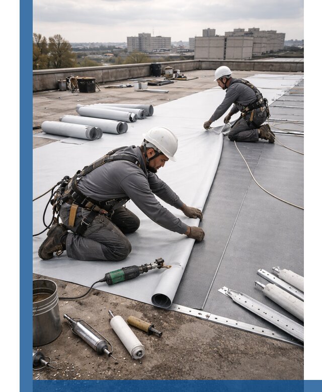 Монтаж мембранной кровли в Феодосии для промышленных зданий