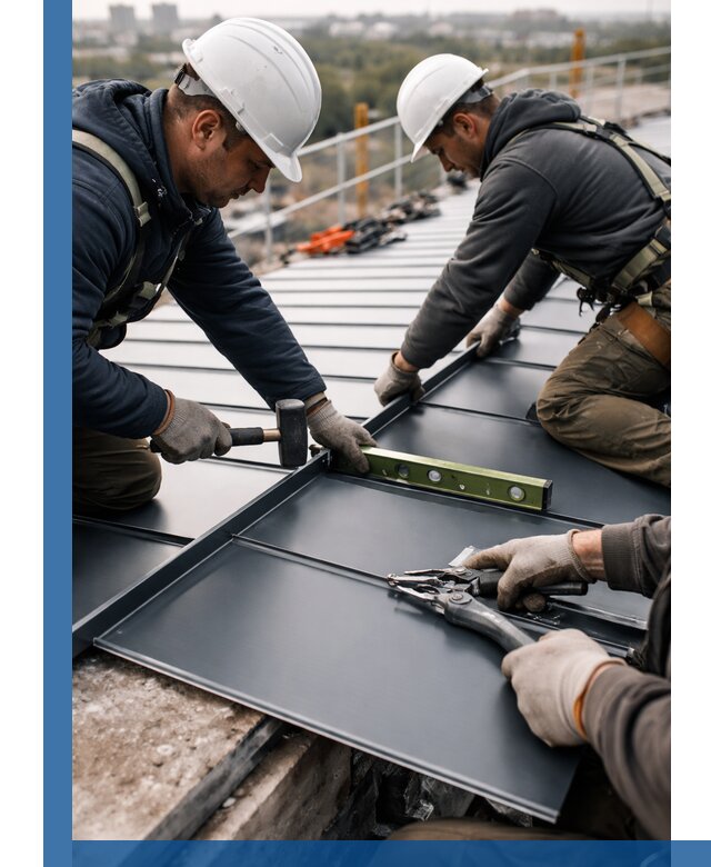 Монтаж фальцевой кровли в Феодосии для промышленных зданий