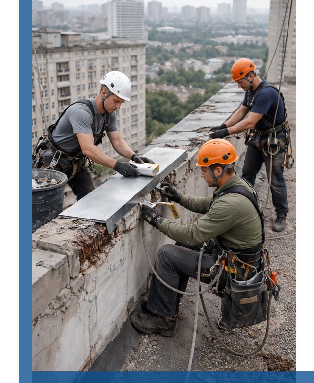 Ремонт парапета на кровле в Феодосии, высотные работы с гарантией