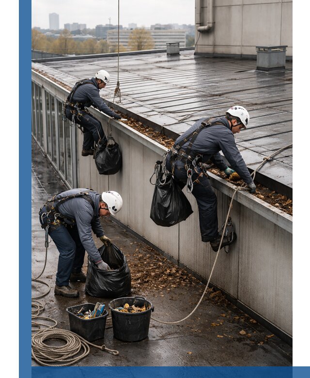 Очистка кровли по периметру в Феодосии силами промышленных альпинистов