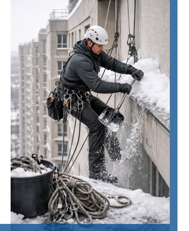 Очистка карнизов от снега в Феодосии от 305 р. | ВЫСОТНИК-Фдс