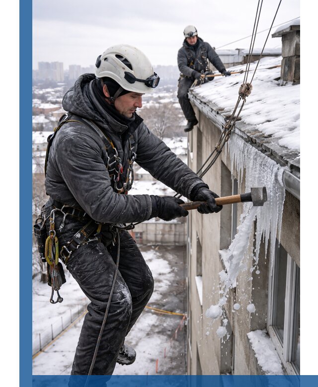 Сбивание и удаление сосулек с крыши в Феодосии безопасно