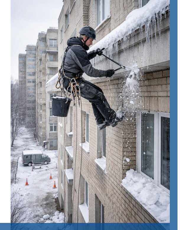 Удаление наледи с карнизов в Феодосии от 356 р. | ВЫСОТНИК-Фдс