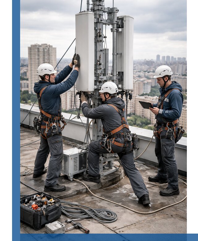 Монтаж антенн связи на крыше в Феодосии с вводом в эксплуатацию