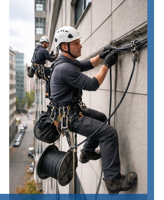 Прокладка кабеля по фасаду в Феодосии от 356 р. | ВЫСОТНИК-Фдс