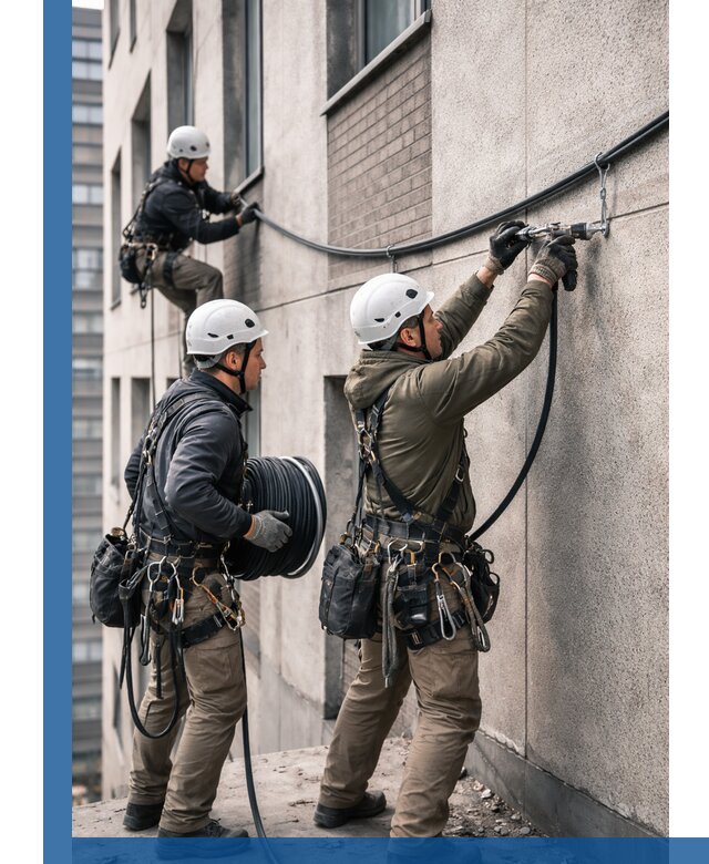 Прокладка кабеля по фасаду в Феодосии, профессиональный монтаж