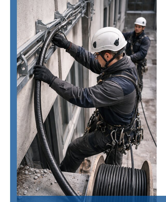 Протяжка кабеля питания на высоте в Феодосии с гарантией безопасности и качества