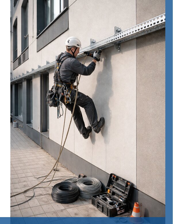 Монтаж кабельных лотков на фасаде в Феодосии от 1219 р. | ВЫСОТНИК-Фдс