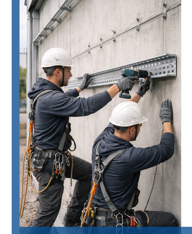 Монтаж кабельных лотков на фасаде зданий в Феодосии с гарантией