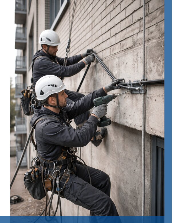 Крепление кабеля на фасаде в Феодосии от 356 р. | ВЫСОТНИК-Фдс