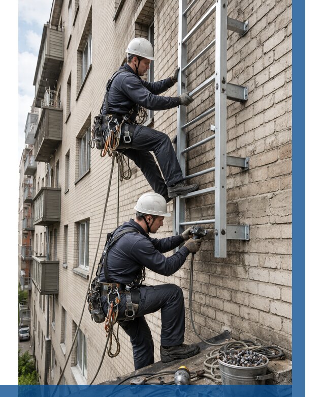 Монтаж пожарной лестницы в Феодосии от 25395 р заказать у ВЫСОТНИК-Фдс