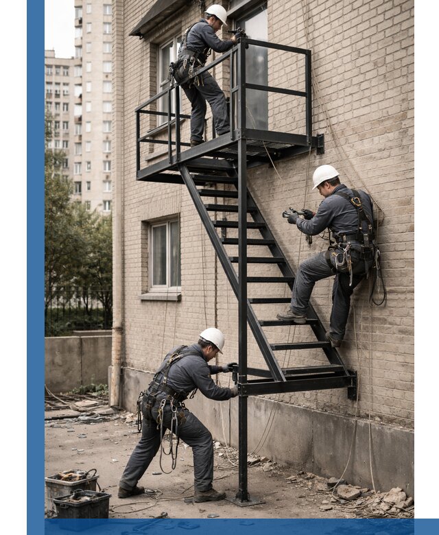 Монтаж пожарной лестницы в Феодосии, установка и крепление