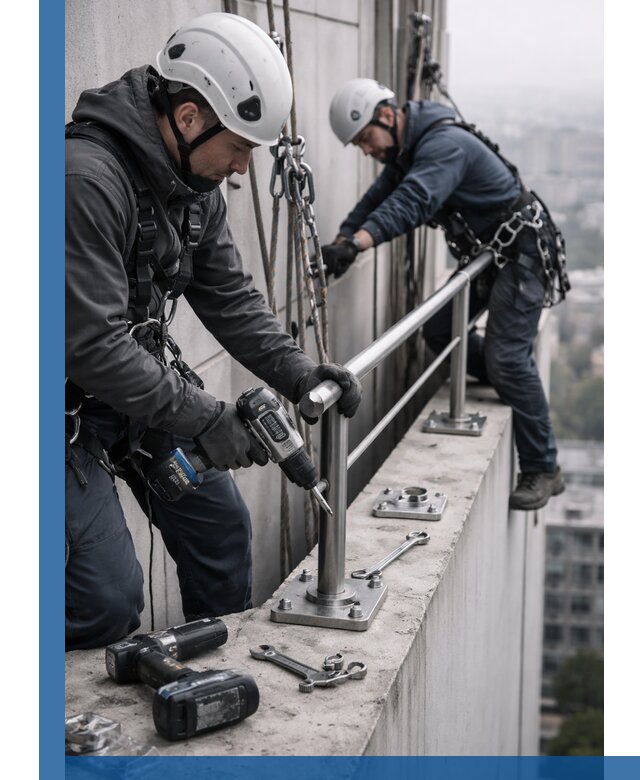 Монтаж перил на высоте в Феодосии для жилых и промобъектов