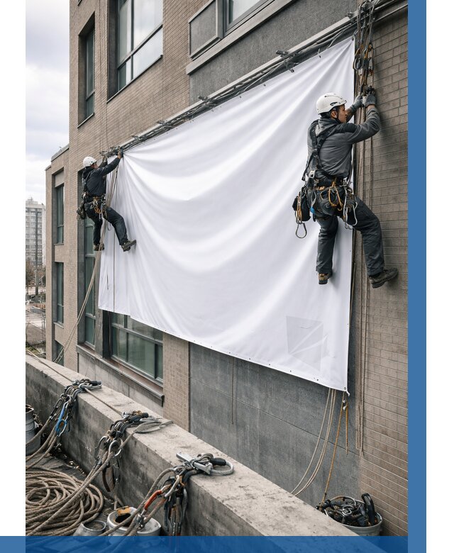 Монтаж баннеров на фасаде в Феодосии от 660 р. заказать ВЫСОТНИК-Фдс