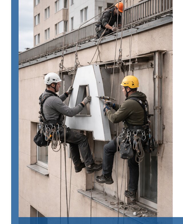 Ремонт и восстановление наружных вывесок на высоте в Феодосии