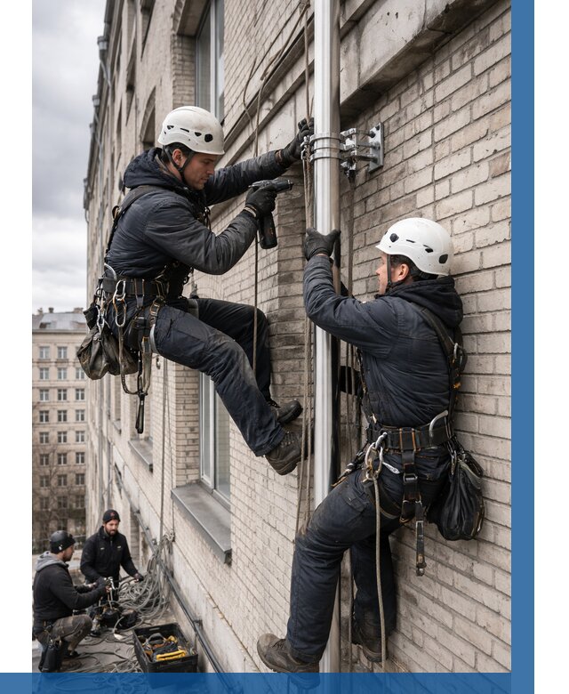 Монтаж флагштока на здании в Феодосии от 6603 р. | ВЫСОТНИК-Фдс