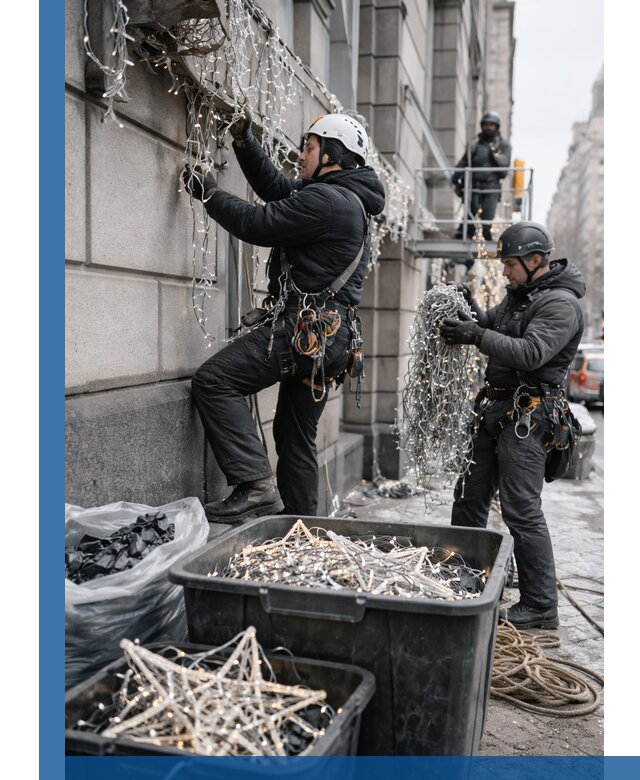 Демонтаж новогоднего оформления и гирлянд в Феодосии