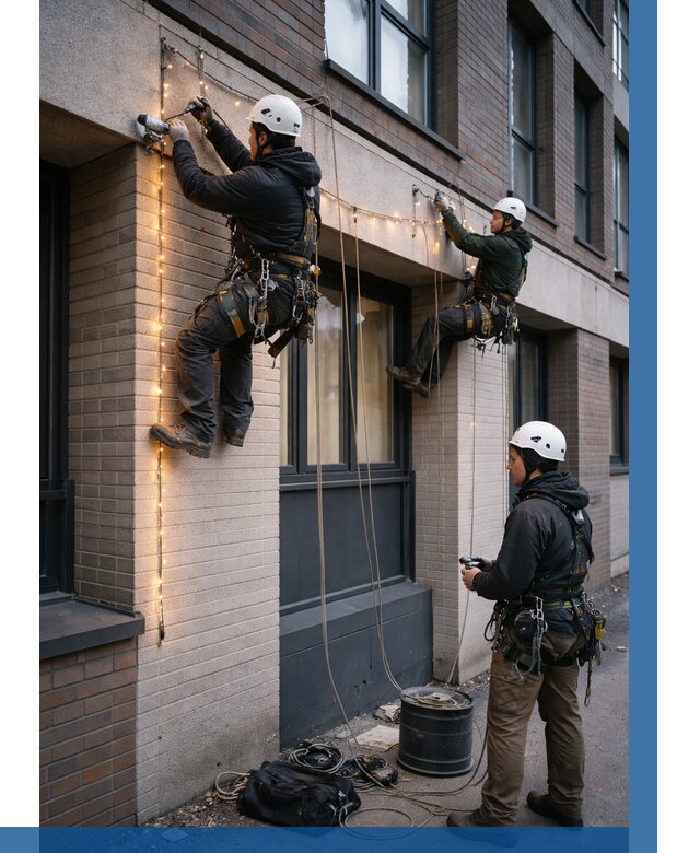 Монтаж гирлянд на фасаде в Феодосии от 3555 р. | ВЫСОТНИК-Фдс