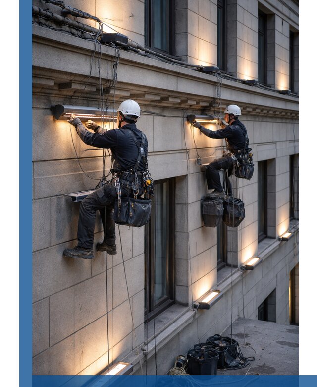 Монтаж архитектурной подсветки фасадов зданий в Феодосии