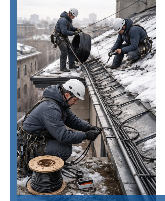 Монтаж греющего кабеля на кровле в Феодосии под ключ