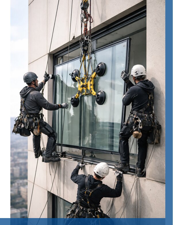 Монтаж стеклопакетов на высоте в Феодосии от 3251 р. | ВЫСОТНИК-Фдс