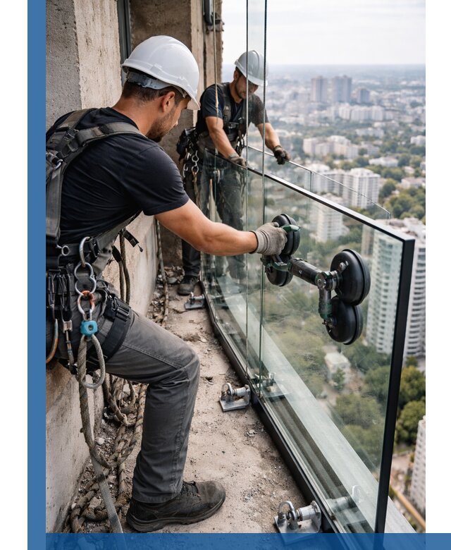 Монтаж стеклянных ограждений под ключ с гарантией в Феодосии